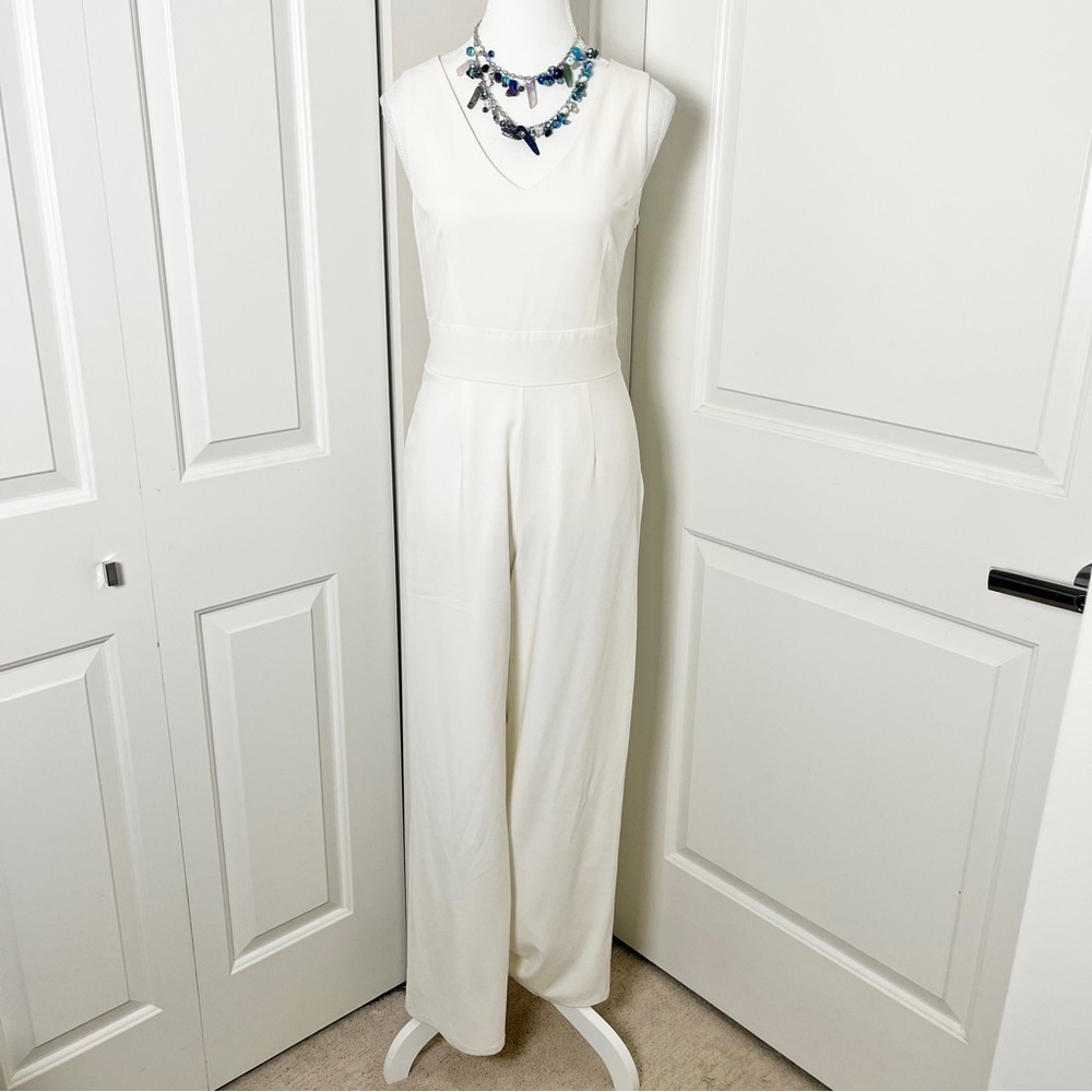 Forever 21 White Crisscross Back Jumpsuit – Elegant Wide-Leg Design, XS
